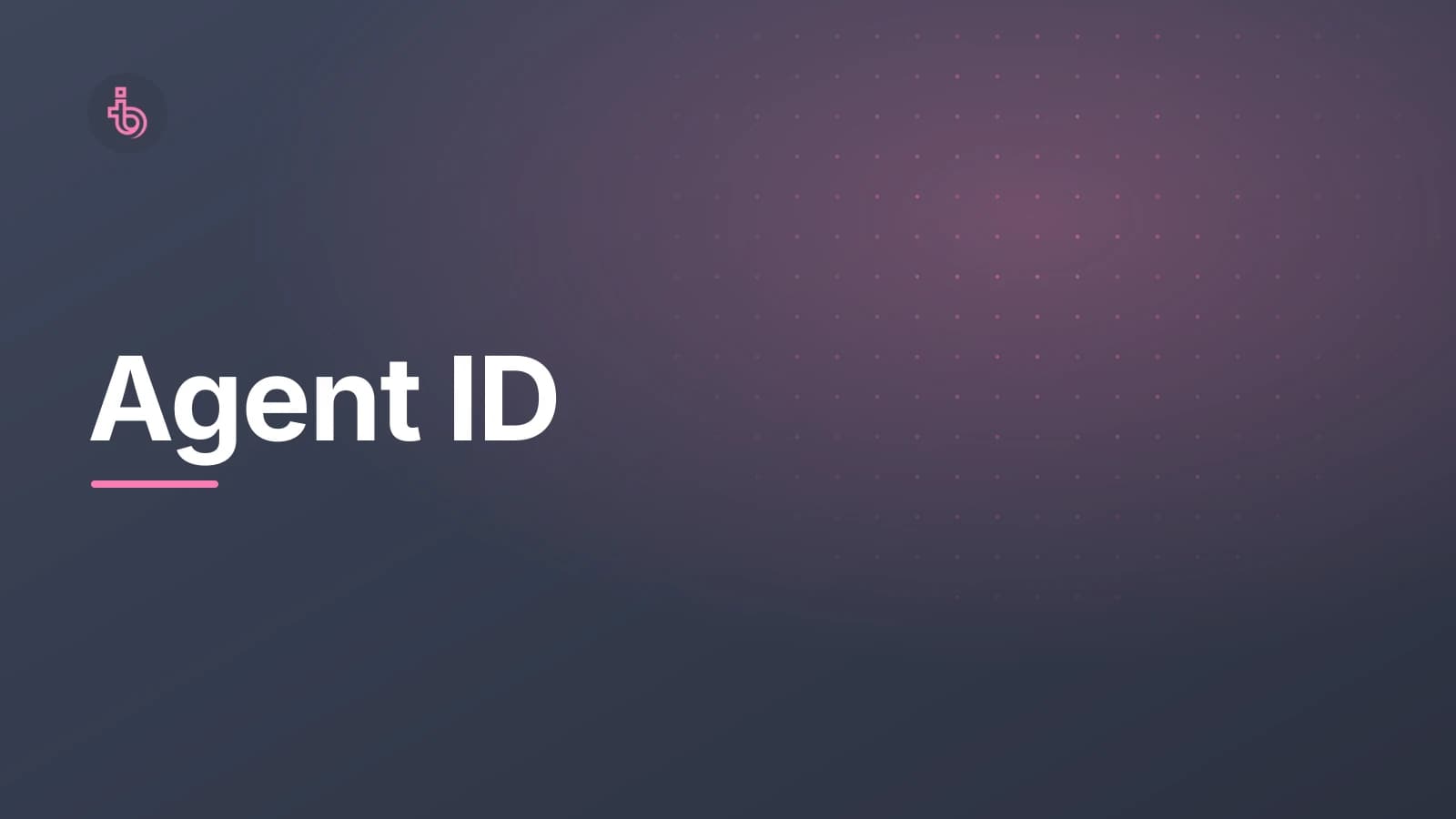 Dunkle Grafik mit dem Schriftzug «Agent ID», einer pinken Linie und dem Logo von Business IT Partners.