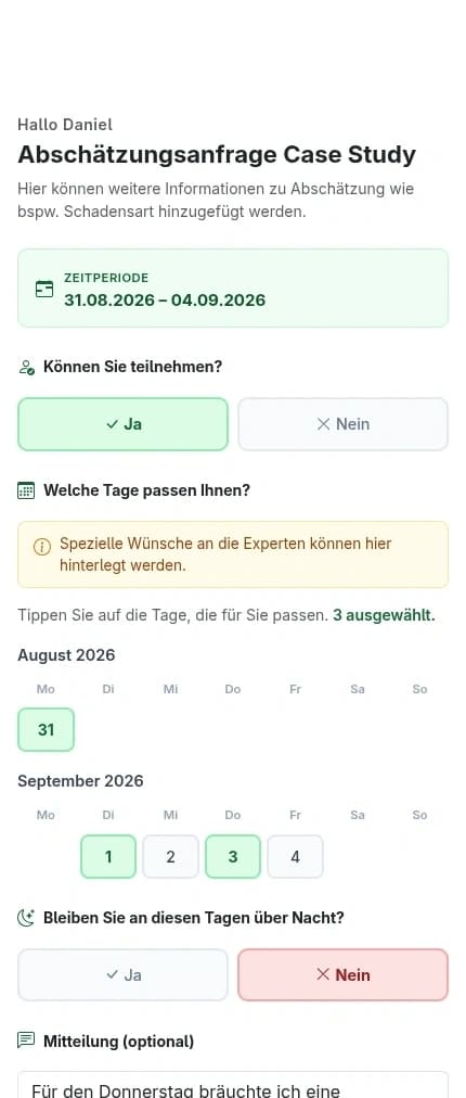 Mobile response view of the Expert Planner on a smartphone